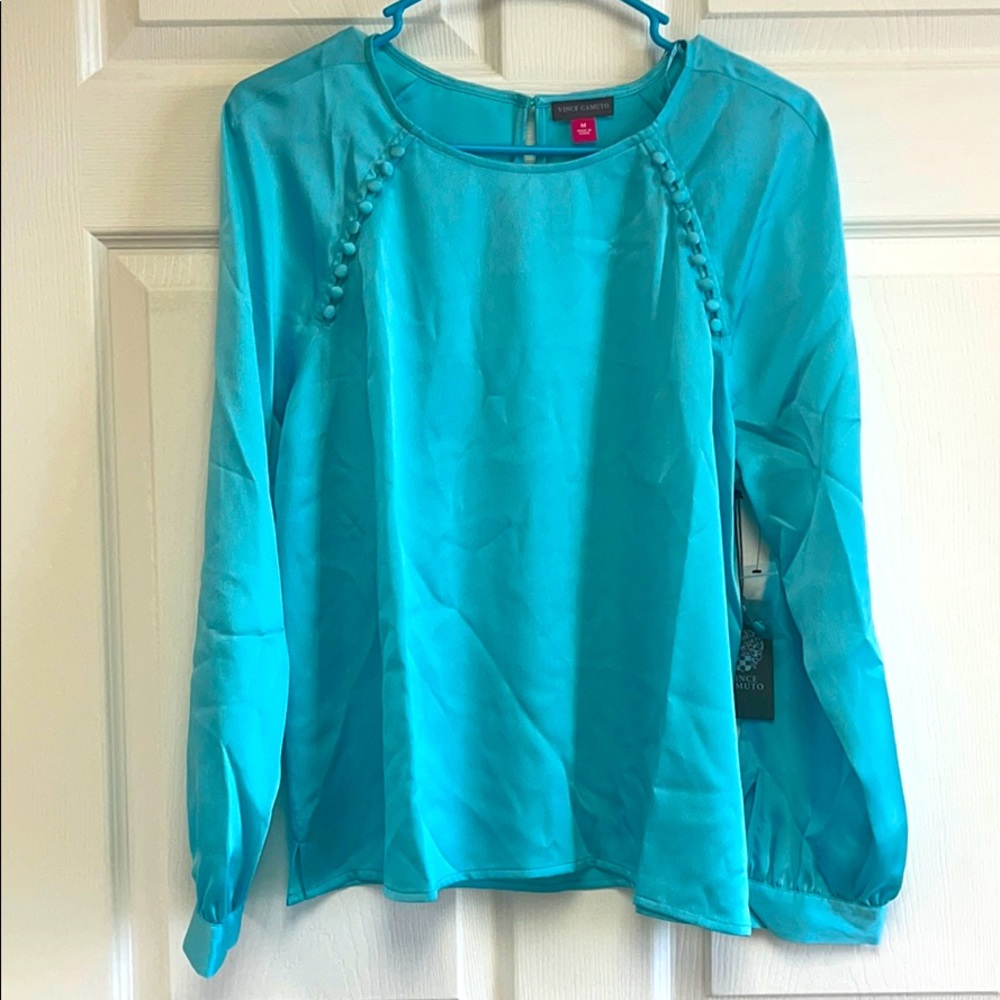 Vince Camuto Bubble Sleeve Blouse in Bright Aqua
